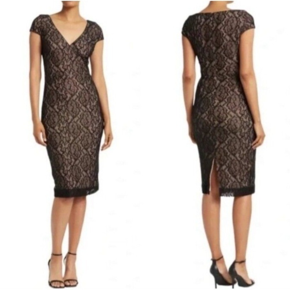 Dress The Population Jaleah Black Nude Lace Sheath Dress XL Cocktail Wedding New